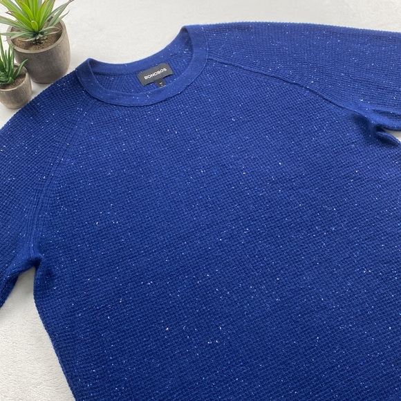 Bonobos Donegal Cashmere Speckled Waffle Stitch LS Crewneck Sweater (Dark Blue) - Picture 3 of 15